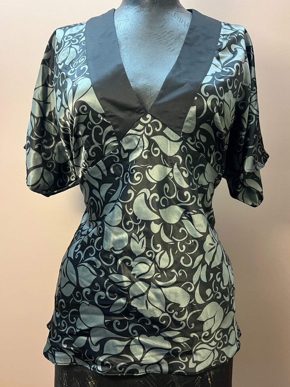 Y2K Whimsigoth Fairy Floral Silky Empire Waist Blouse Size M Office Siren